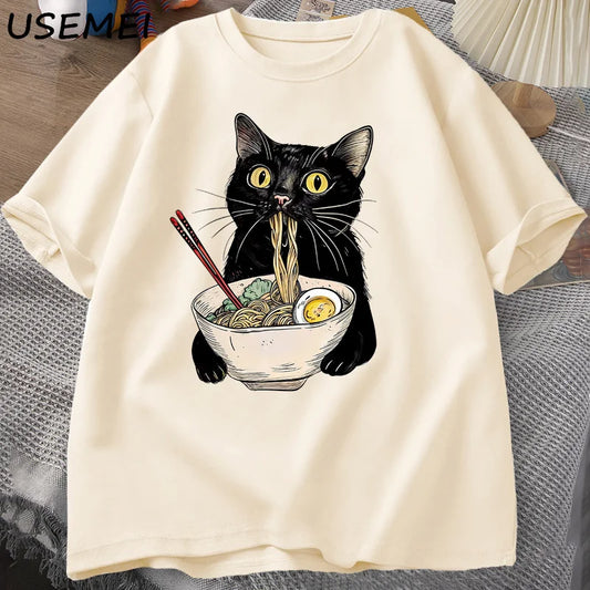 Lucas - Camiseta Gato Ramen – Diseño Retro Casual para Hombre y Mujer