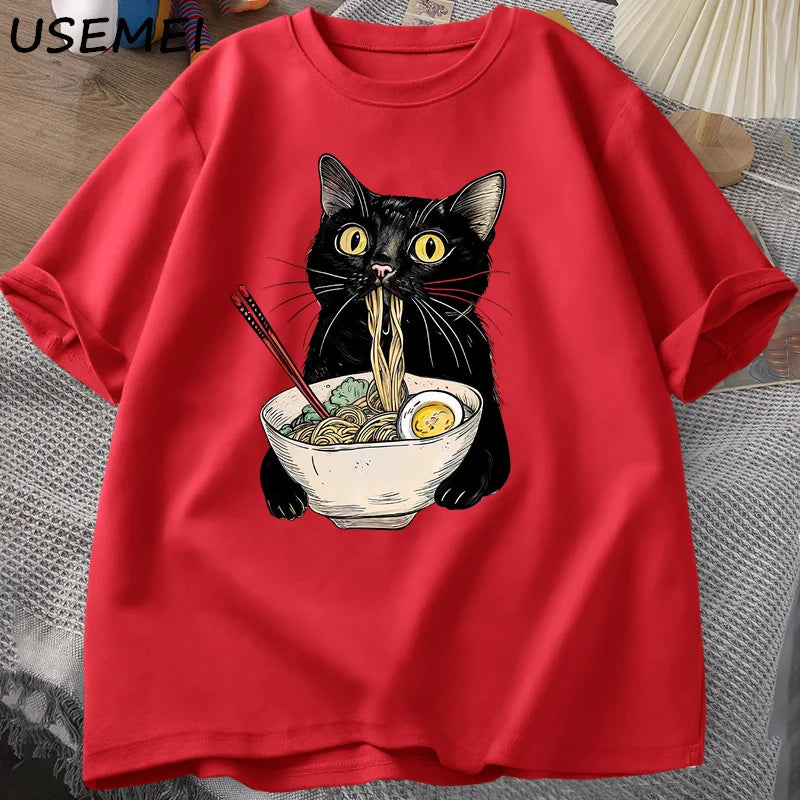 Lucas - Camiseta Gato Ramen – Diseño Retro Casual para Hombre y Mujer