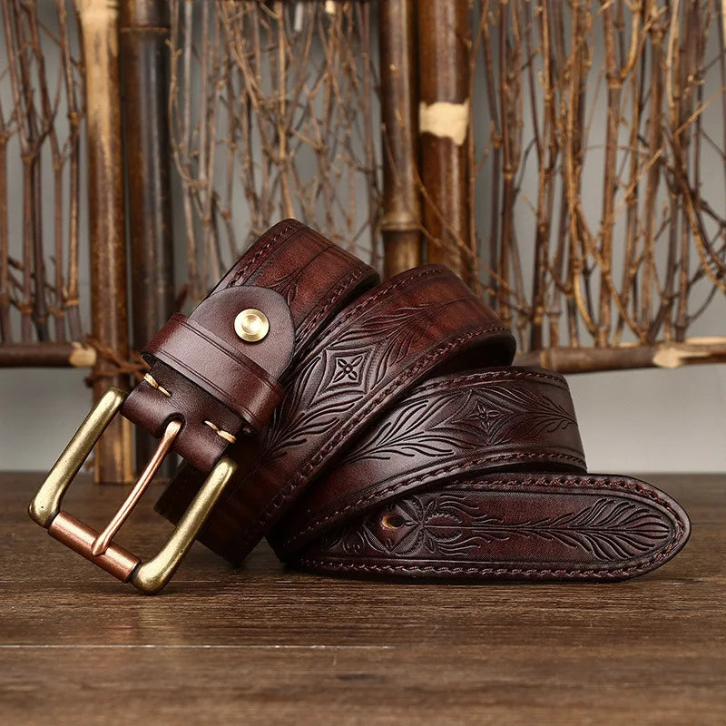 Rex – Gürtel, echtes Leder, geprägt, Kupferschnalle