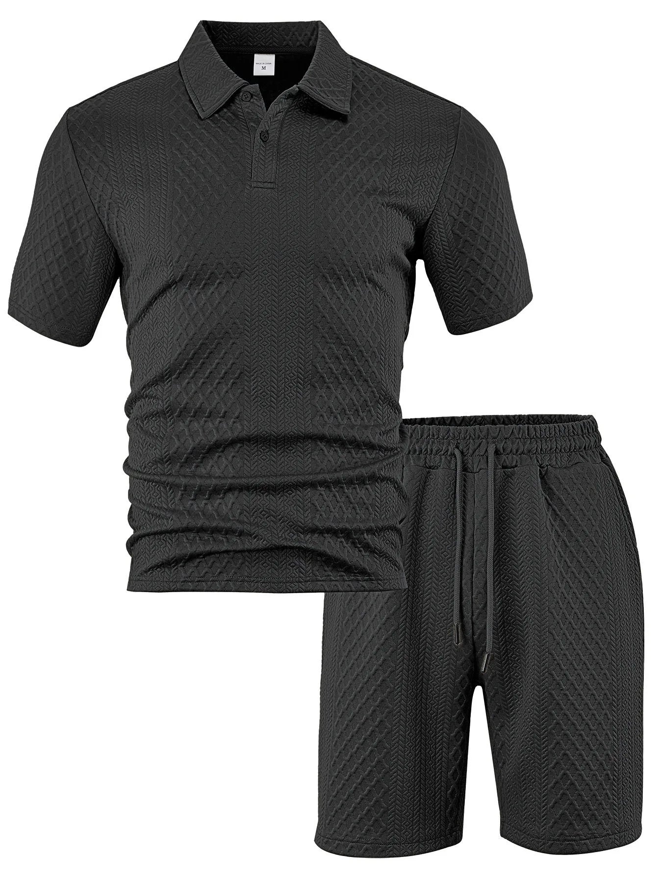Thiago - Conjunto Polo Jacquard Hombre – Camisa Solapa y Pantalón Corto Verano
