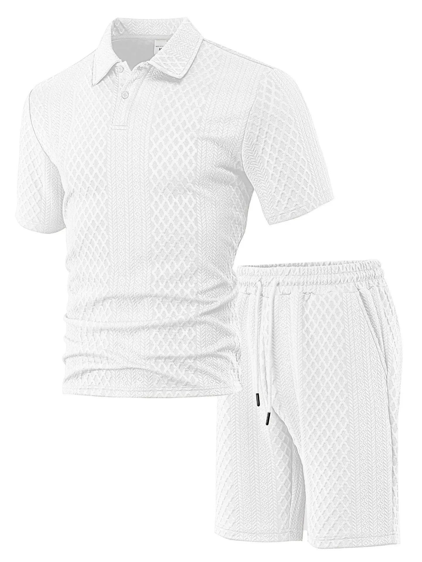 Thiago - Conjunto Polo Jacquard Hombre – Camisa Solapa y Pantalón Corto Verano