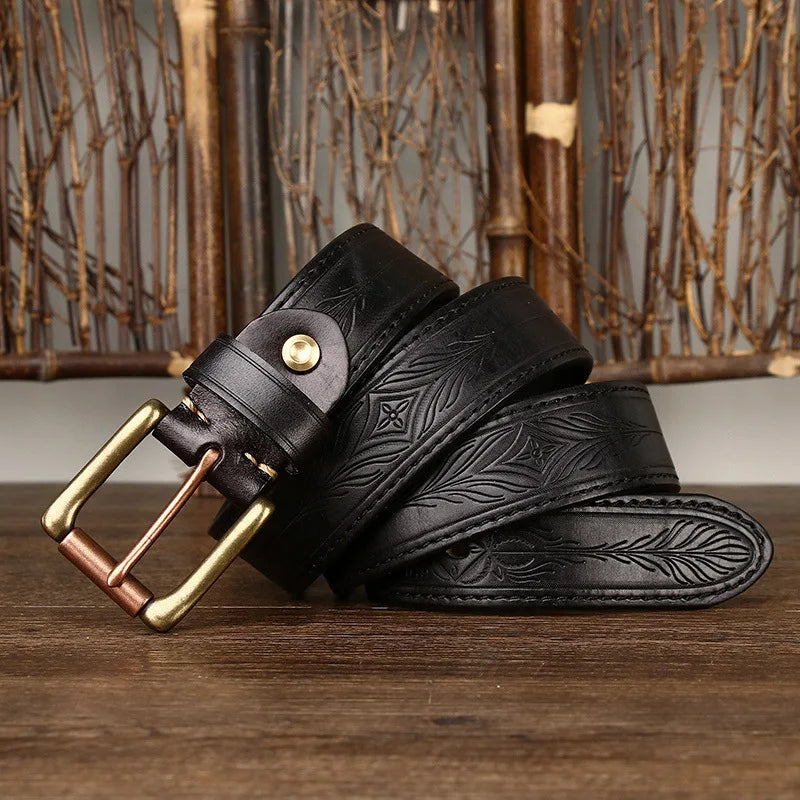 Rex – Gürtel, echtes Leder, geprägt, Kupferschnalle