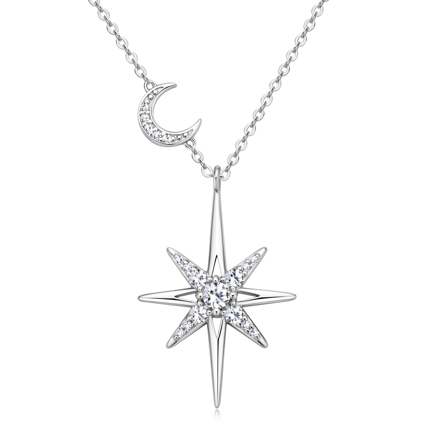 Selena – Stern- und Mond-Moissanit-Halskette aus 925er Silber