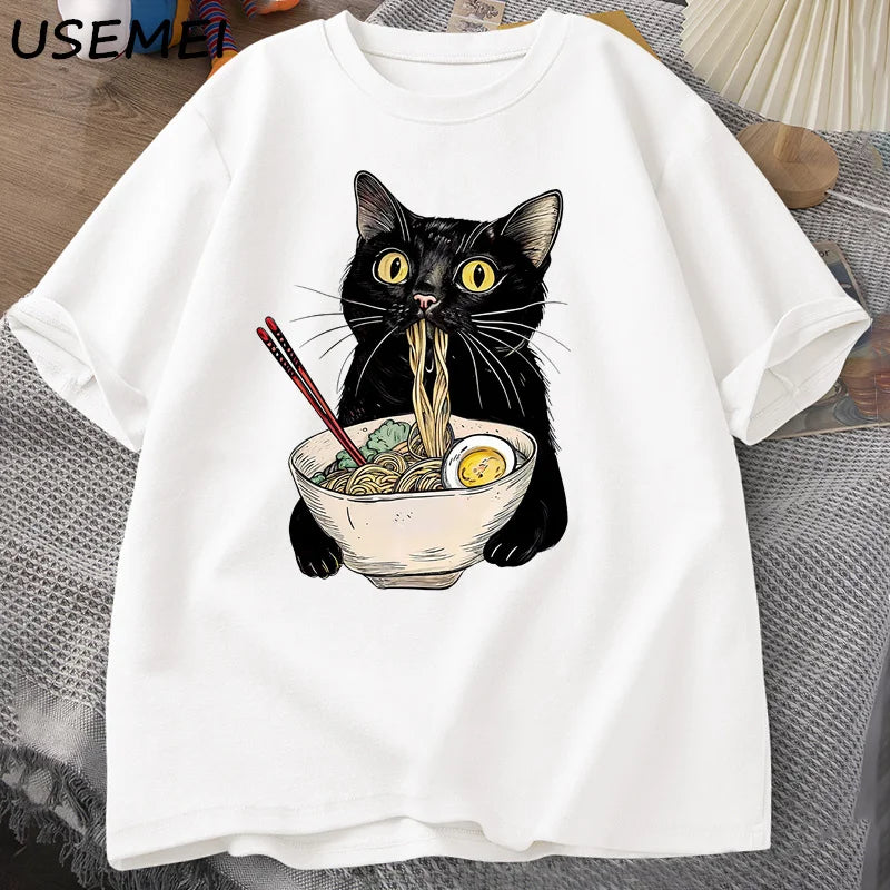 Lucas - Camiseta Gato Ramen – Diseño Retro Casual para Hombre y Mujer