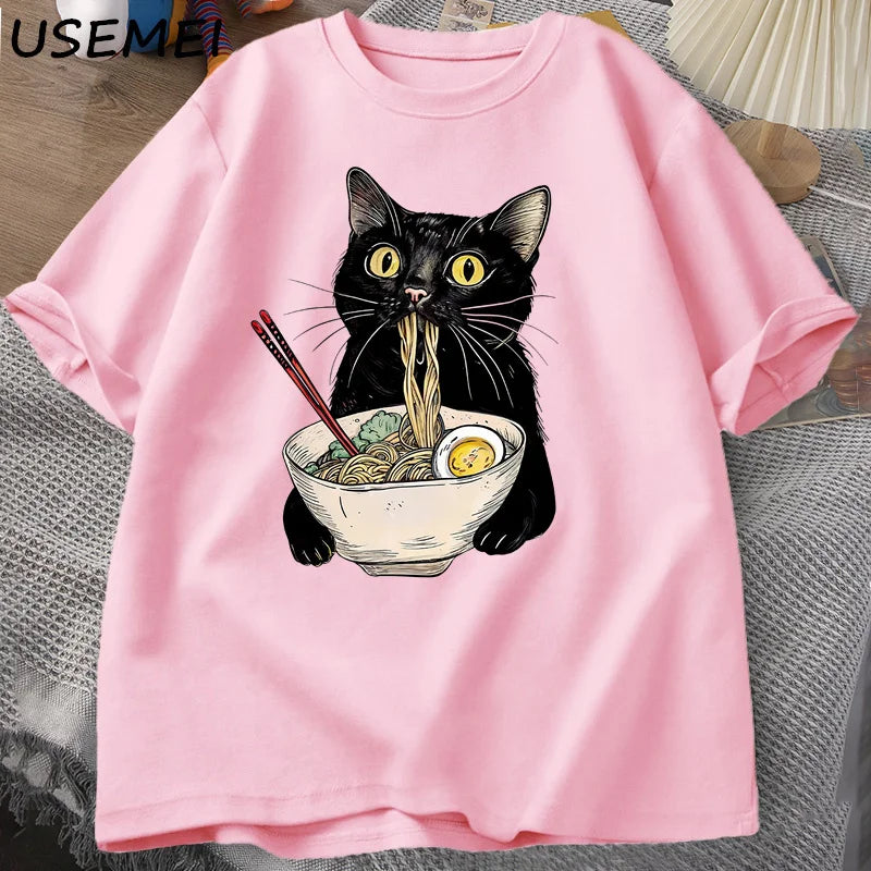 Lucas - Camiseta Gato Ramen – Diseño Retro Casual para Hombre y Mujer