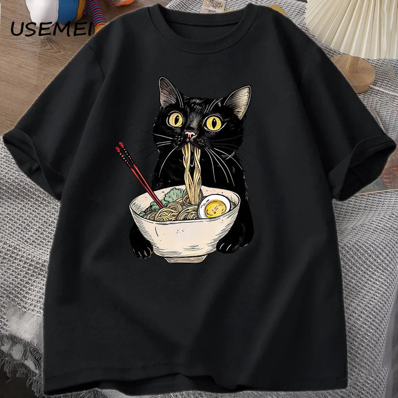Lucas - Camiseta Gato Ramen – Diseño Retro Casual para Hombre y Mujer