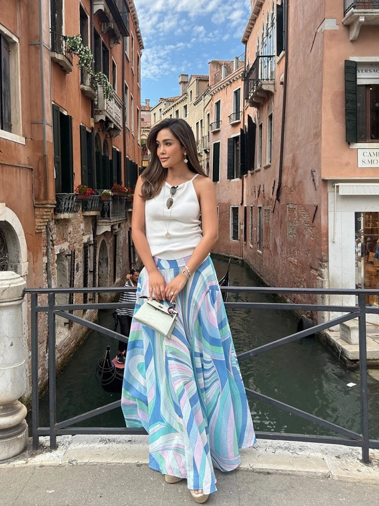 Nadia - Falda Larga Estampado Geométrico