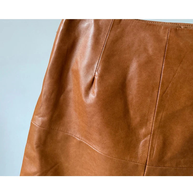 Zara - Minifalda de Cuero Auténtico