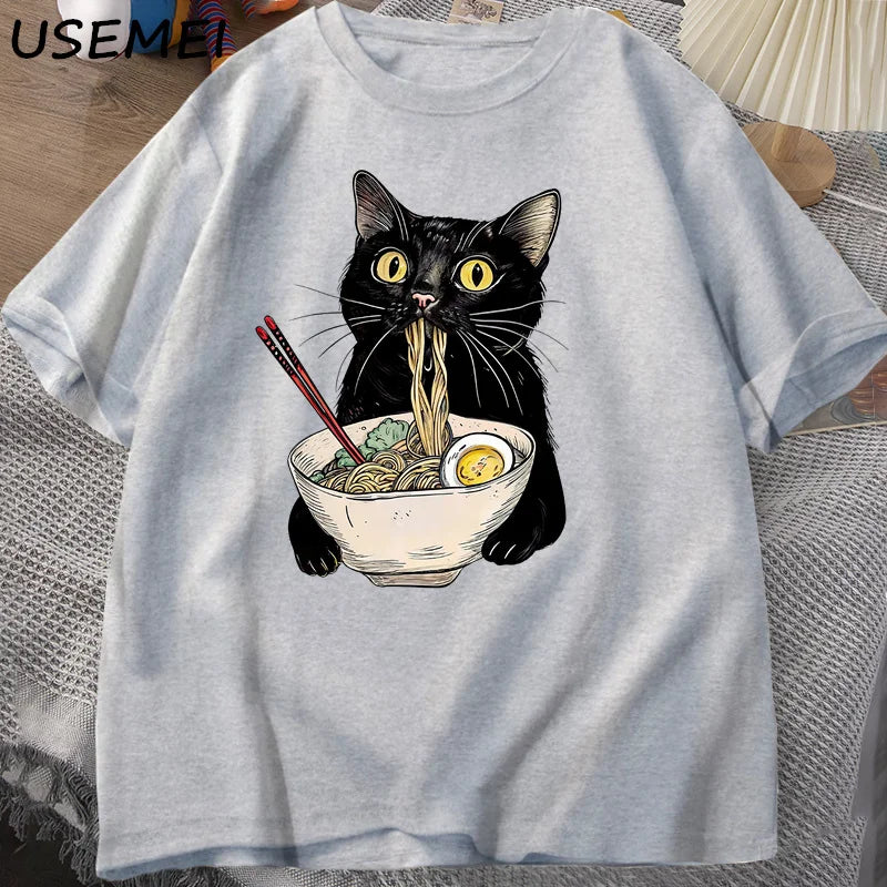 Lucas - Camiseta Gato Ramen – Diseño Retro Casual para Hombre y Mujer